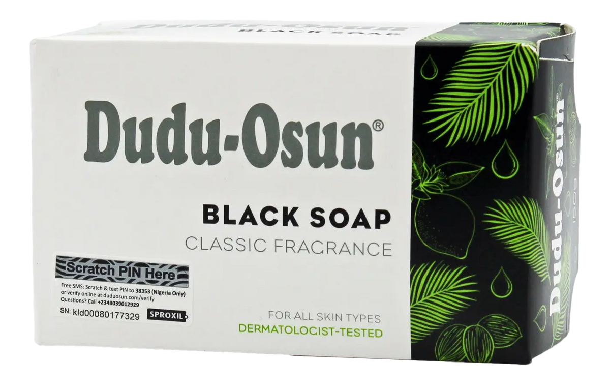 Dudu-Osun® Classic Schwarze Seife aus Afrika, Spa Vivent, natürliche afrikanische Seife für Hautpflege, dunkle Seife in Verpackung