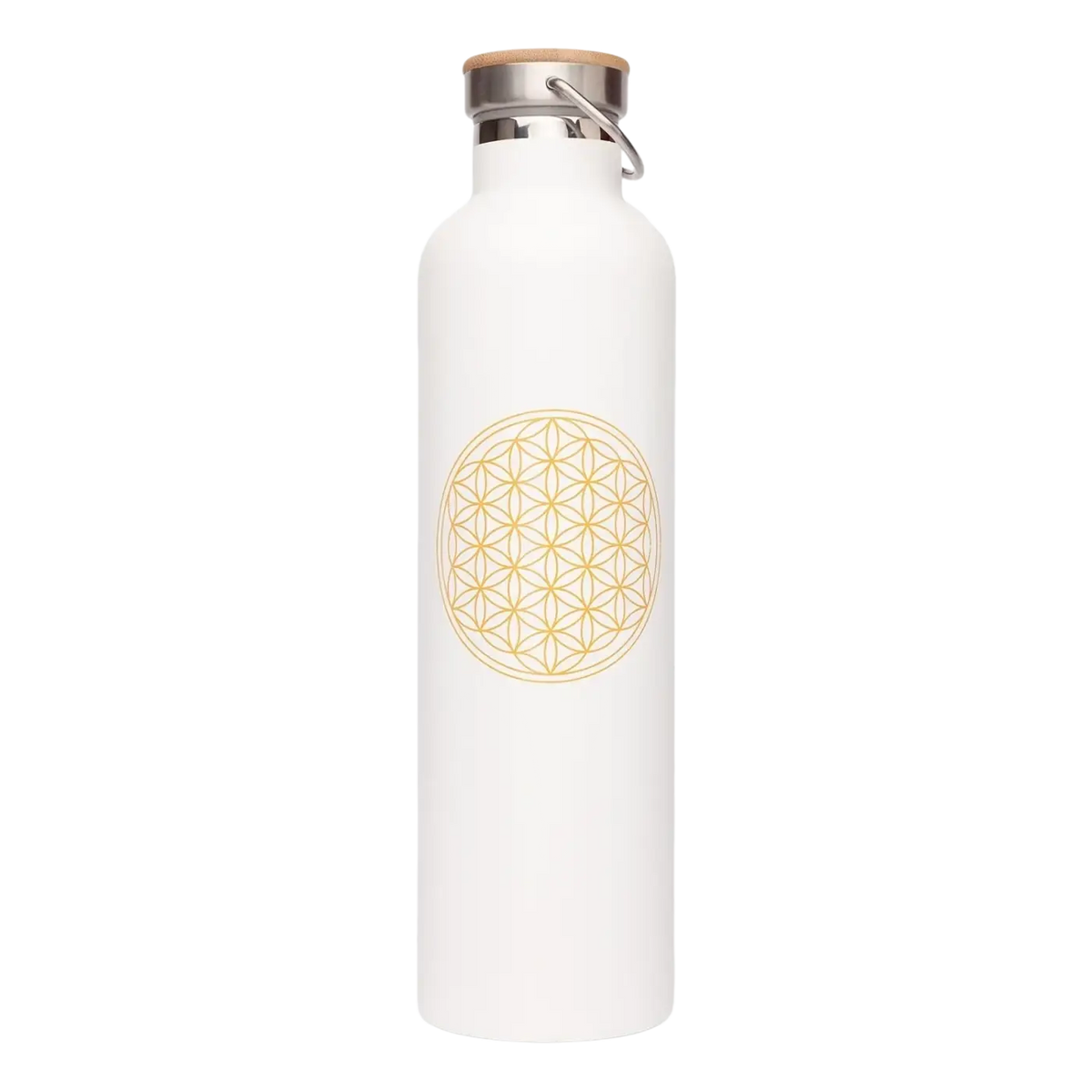 Bodhi Edelstahl-Isolier-Trinkflasche 1L mit Blume des Lebens Muster in Weiß, langlebig und temperaturbeständig