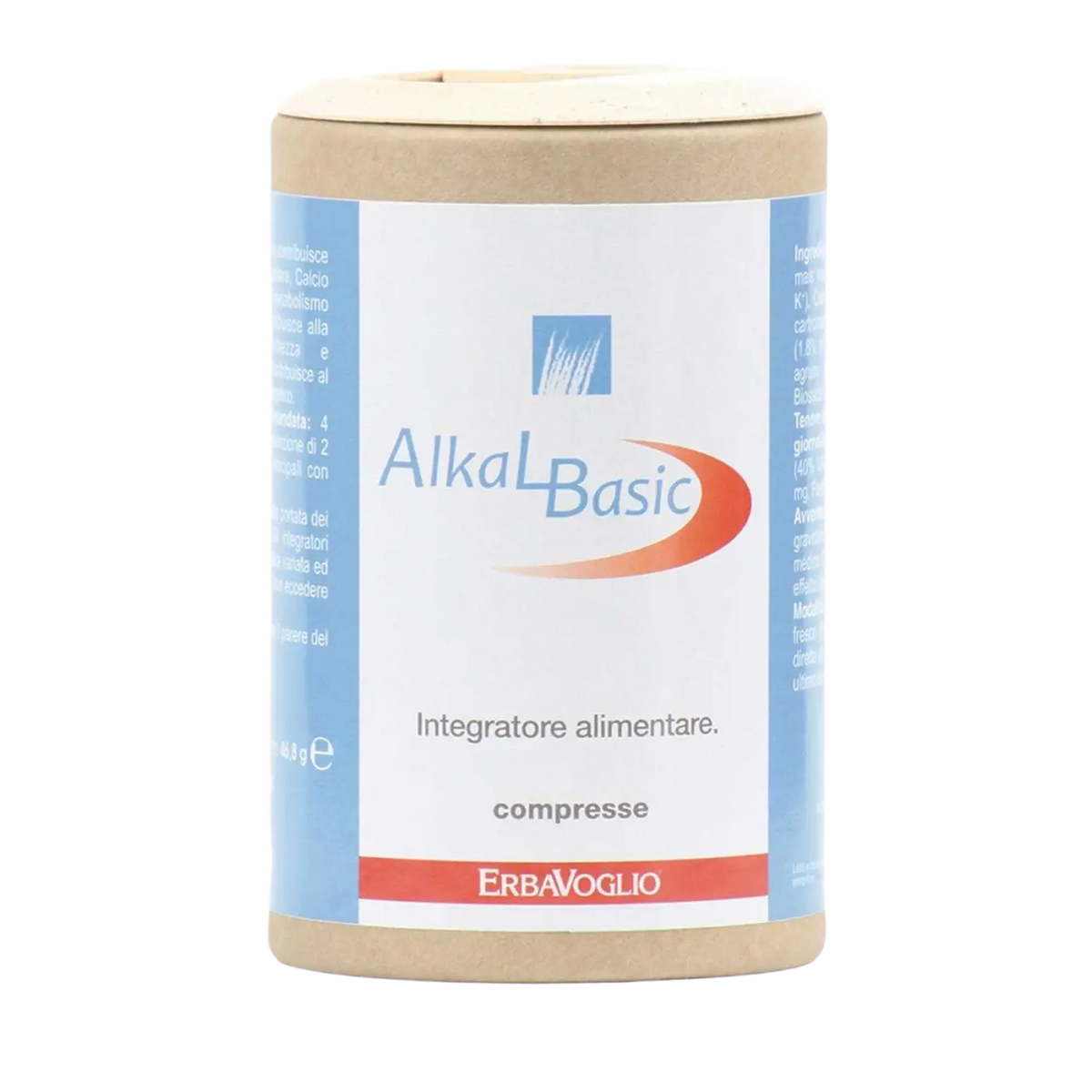 Erbavoglio Alkal Basic Alkalisierungstabletten, Nahrungsergänzung, close-up der Tabletten in einer Dose