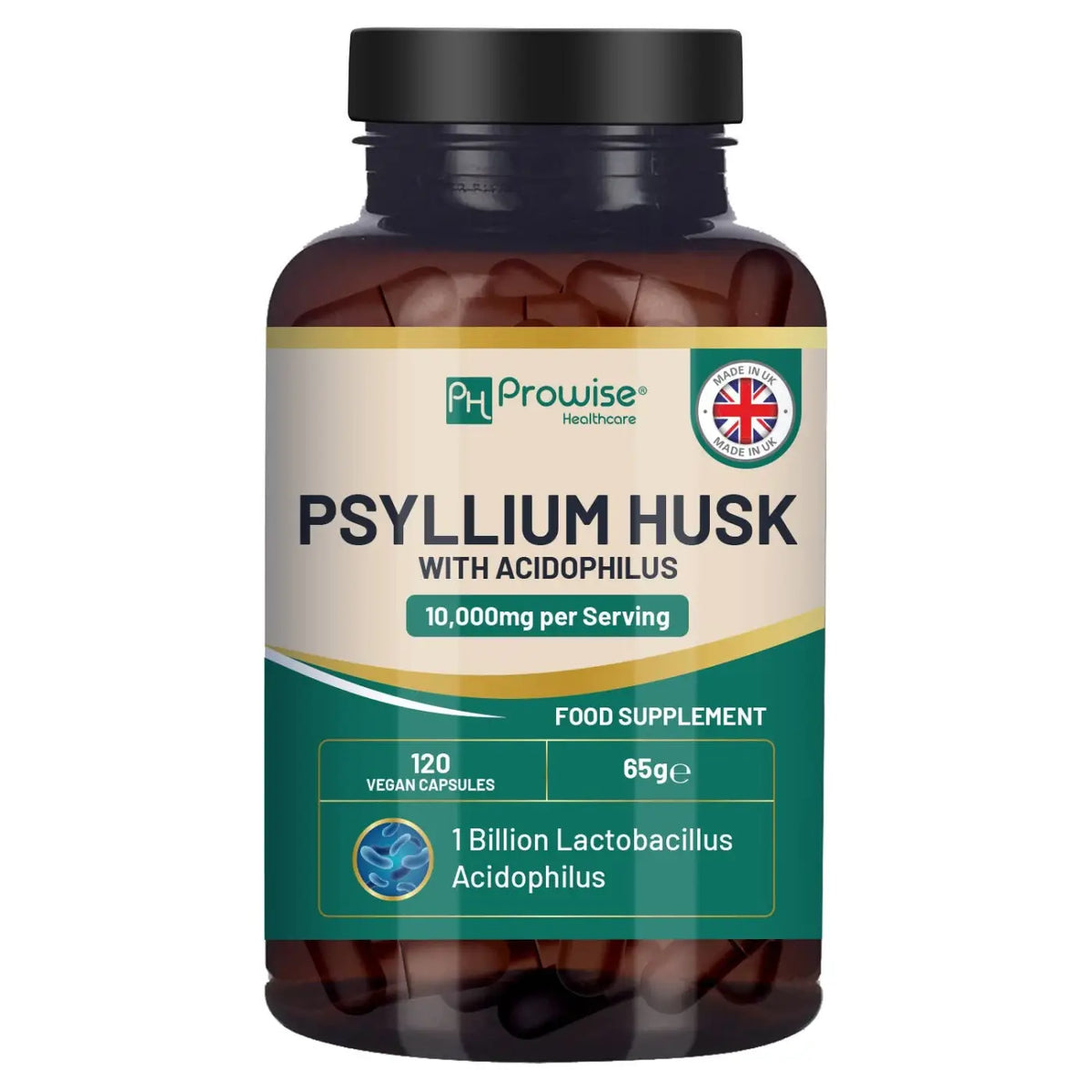 Prowise Healthcare Flohsamenschalen mit Acidophilus, Nahrungsergänzungsmittel, 10.000 mg, 1 Milliarde KBE, in Packung