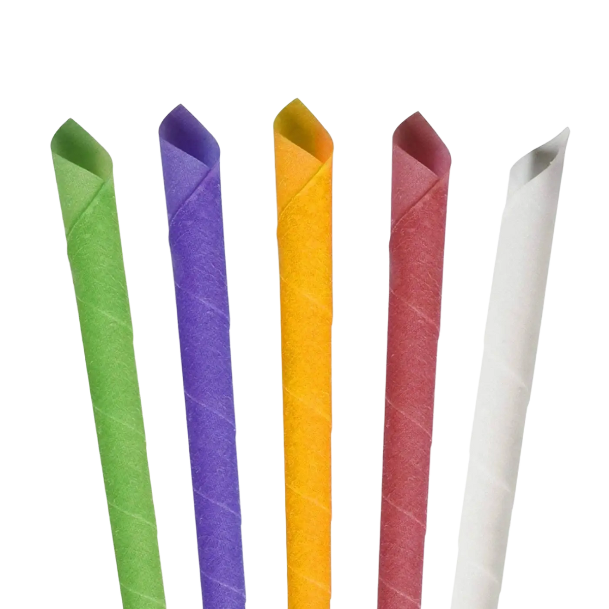 Fünf bunte gedrehte papierstrohhalme in grün, lila, gelb, rosa und weiß für glamza ohrkerzen ear candle therapy im mana shop