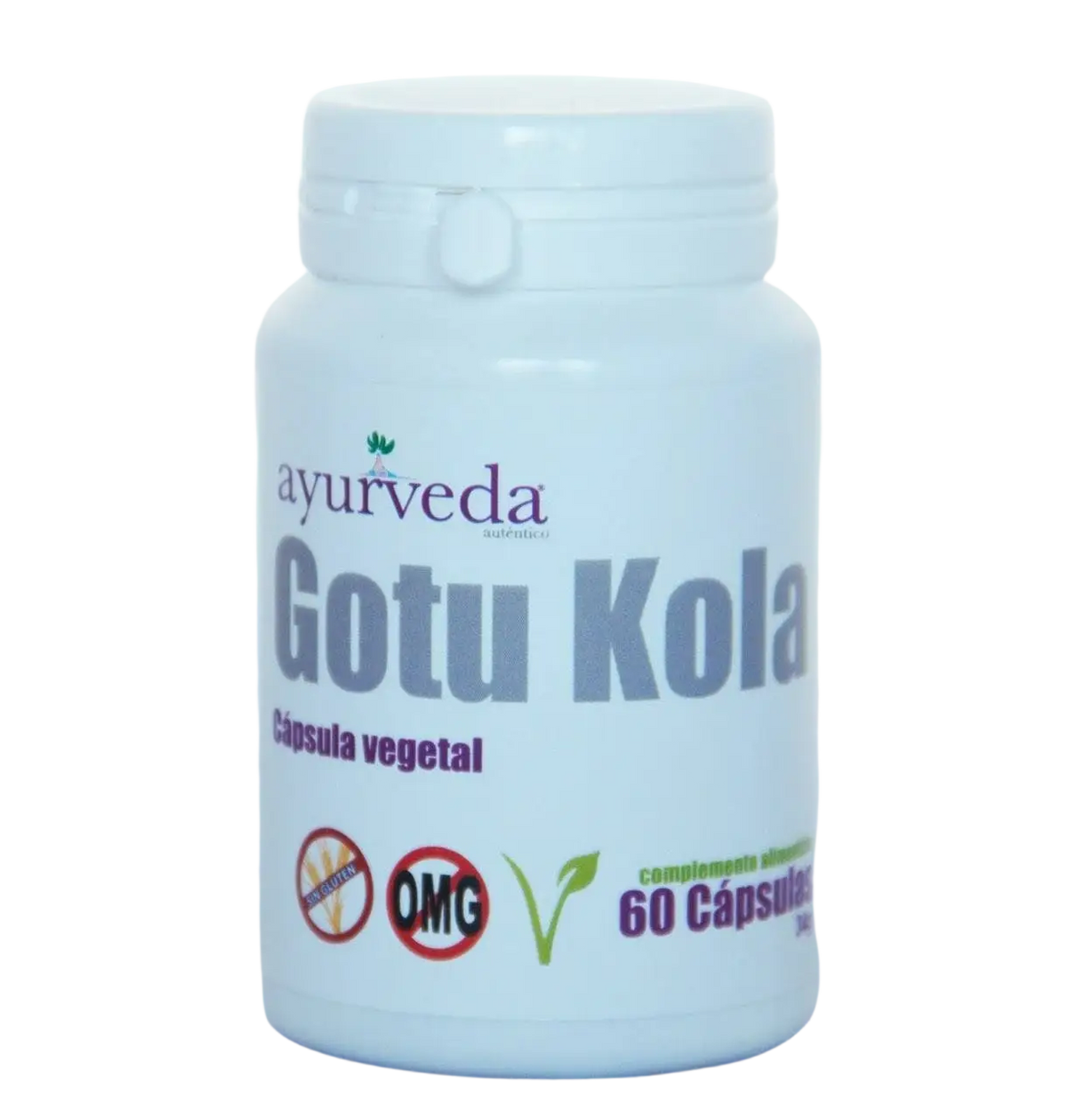 Götukola Centella Asiatica Trockenextrakt in 60 Kapseln, Nahrungsergänzung, Ayurveda Auténtico, gelbe Kapseln und Verpackung