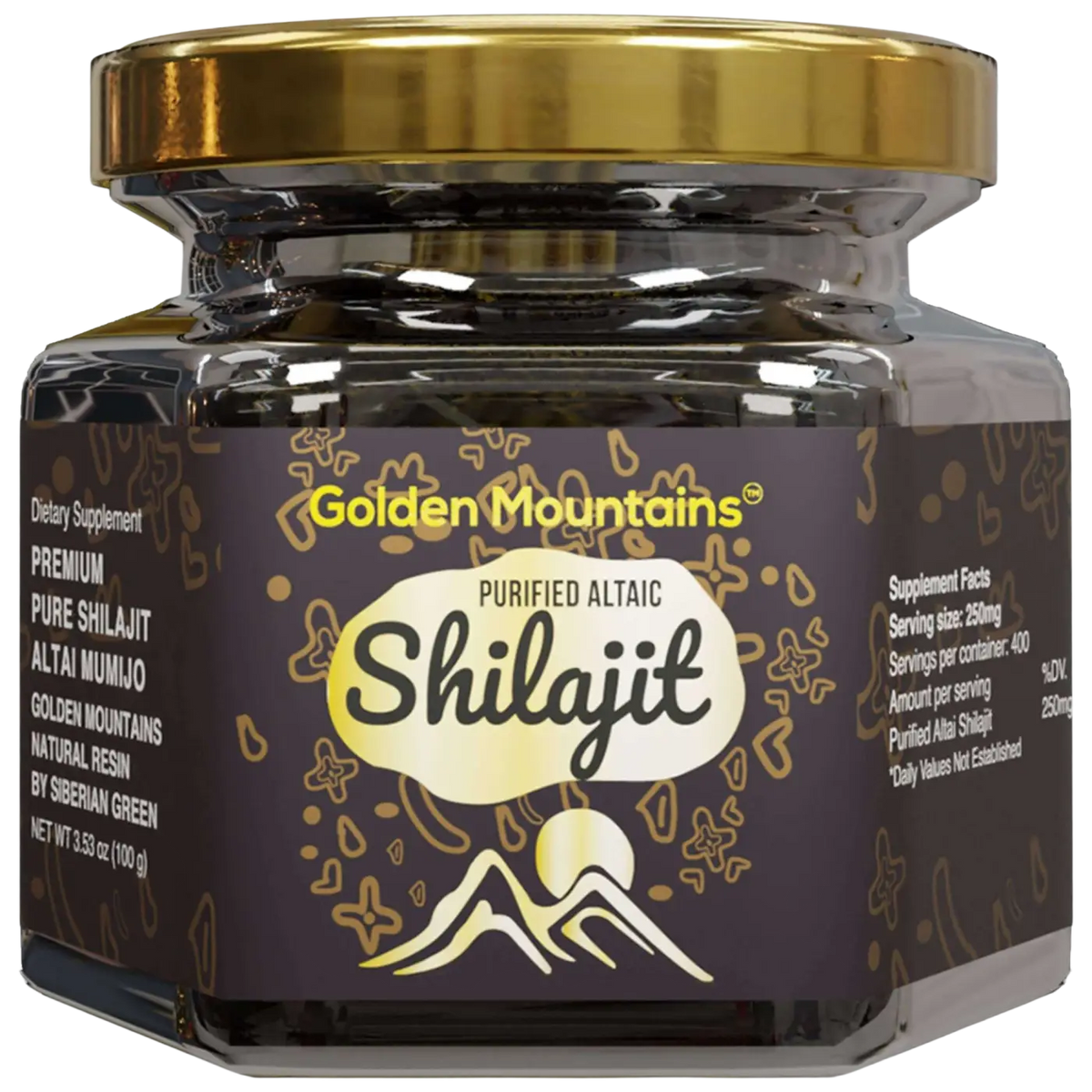 Hochwertiges SiberianGreen Shilajit-Harz, reines und authentisches Nahrungsergänzungsmittel mit goldener Berg-Optik