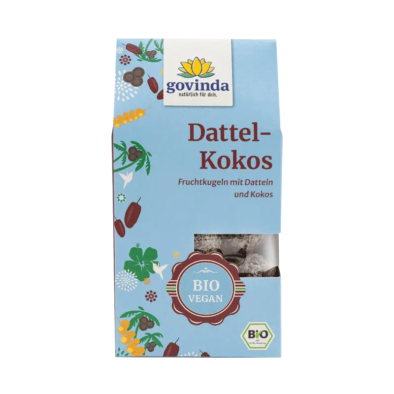Bio Dattel-Kokos Kugeln von Govinda, fruchtige Kokos-Dattel Snacks in 120 g, natürliche Fruchtkugeln von Mana Shop