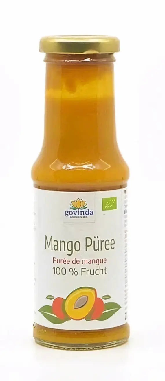 Govinda Mango-Püree Alphonso in 210ml Glasflasche, EU Bio, als Sirup oder Saft, fruchtiges Mango-Püree von Govinda