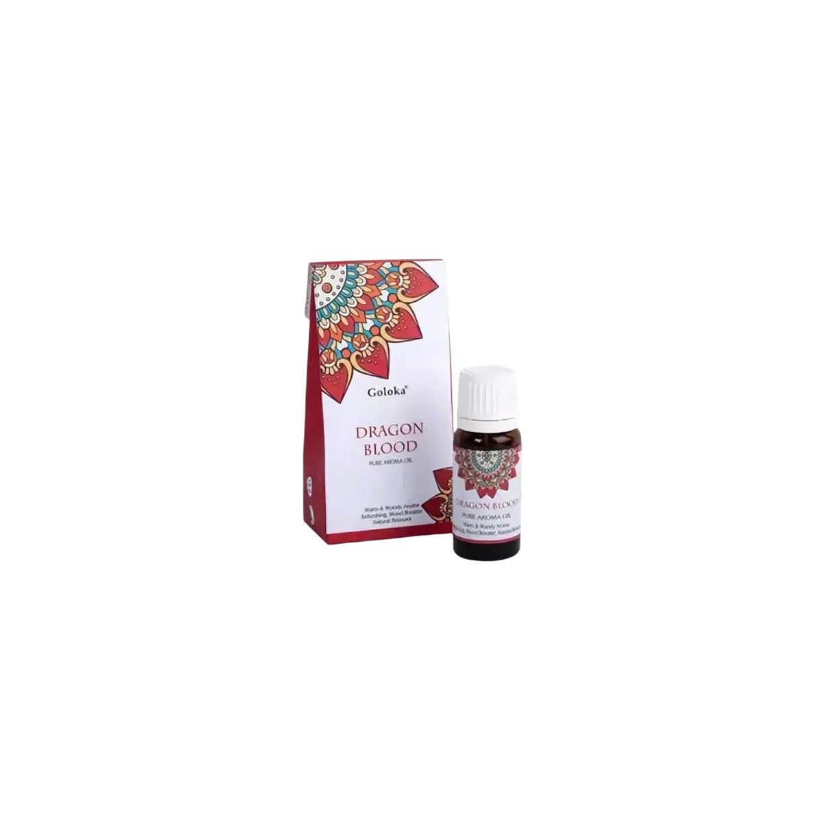Grünes Tree Goloka Drachenblut Aromaöl, ätherisches Öl mit natürlichem Drachenblut-Duft in dunkler Flasche.