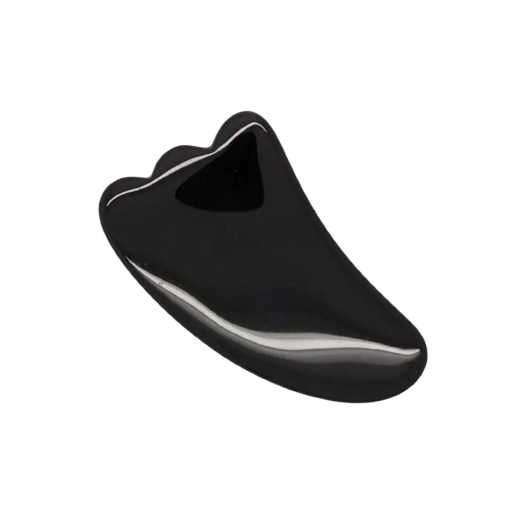 Gua Sha Obsidian Massagegerät von Vives de la Cortada für Detox, Spannungsabbau und strahlende Haut, sichtbar mit glatter Oberfläche