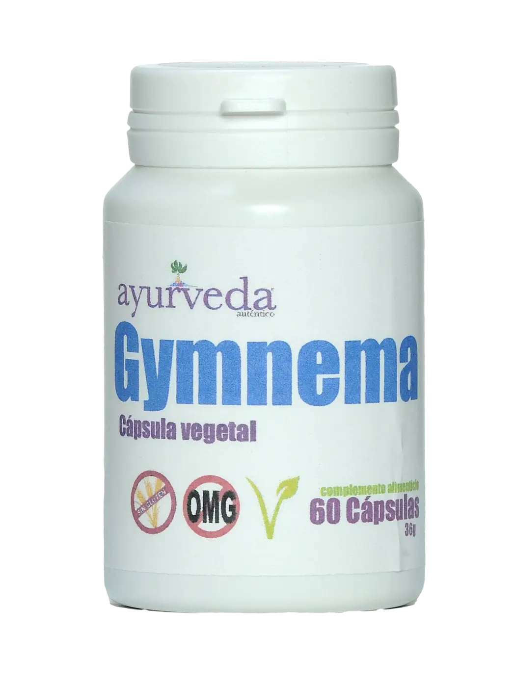 Gymnema Sylvestre Kapseln von Ayurveda Auténtico, natürliche Nahrungsergänzung zur Blutzuckerregulierung, mit grünen Kapseln.