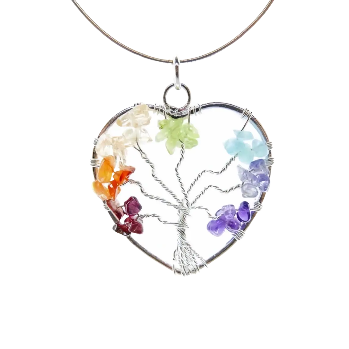 Herzförmiger Anhänger mit Lebensbaum- und Chakren-Motiven aus Schmuck von Vives de la Cortada SCP.
