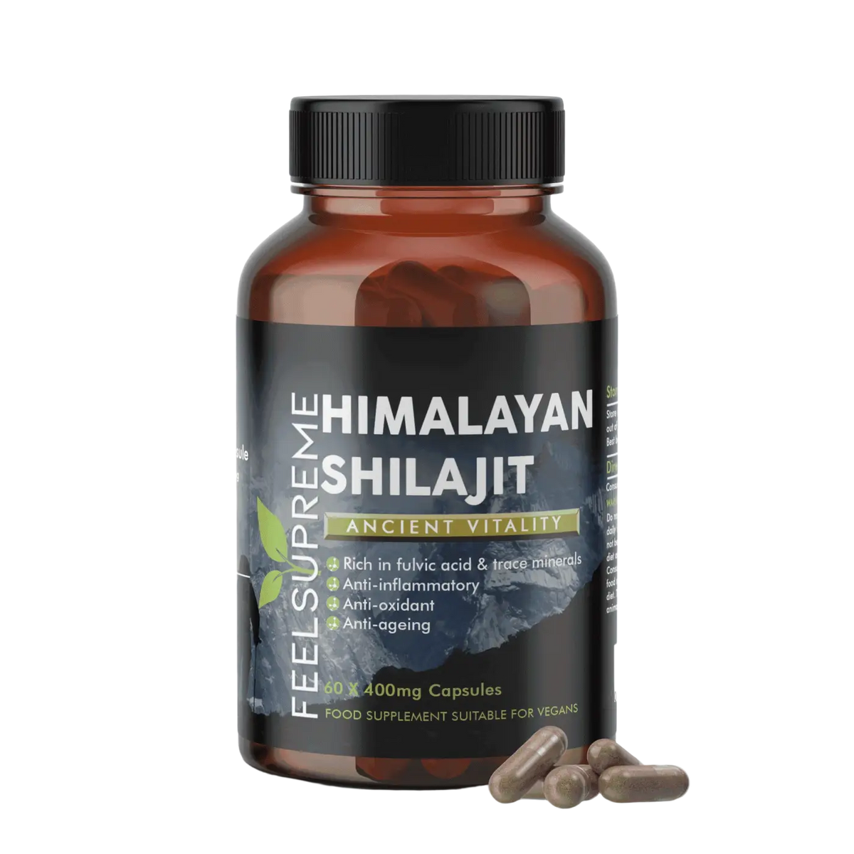 Himalaya Shilajit Nahrungsergänzung in 60 Kapseln, Feel Supreme, enthält über 80 Mineralien, 400mg pro Kapsel.