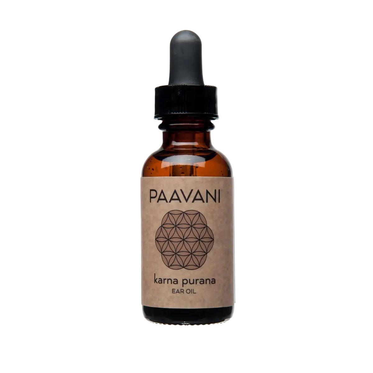 Gesicht mit Flasche Karna Purana Ayurvedisches Ohrenöl gegen Trockenheit und Unbehagen, PAAVANI Ayurveda, natürliche Pflege