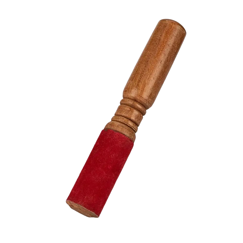 Klangstab mit Leder in Weinrot für Klangschalen, von Dessauer, mit robustem Schlägel für sanfte Töne und Meditation.