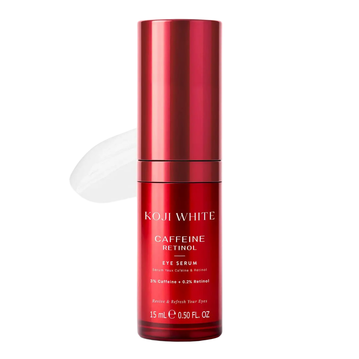 Koji White Augenserum mit 3 % Koffein und 0,2 % Retinol für Gesicht, glättet und erfrischt die Haut rund um die Augen.