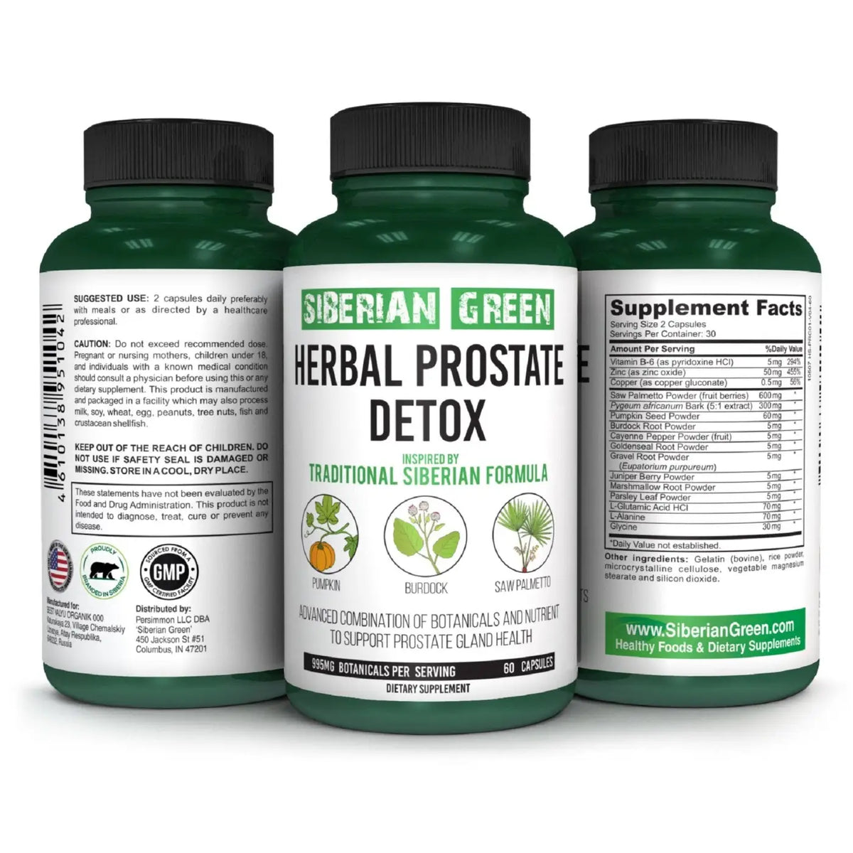 Sibirisches Grün Kräuterprostata Detox mit Sägepalme und Klettenkürbis in 60 Kapseln, Nahrungsergänzung von SiberianGreen