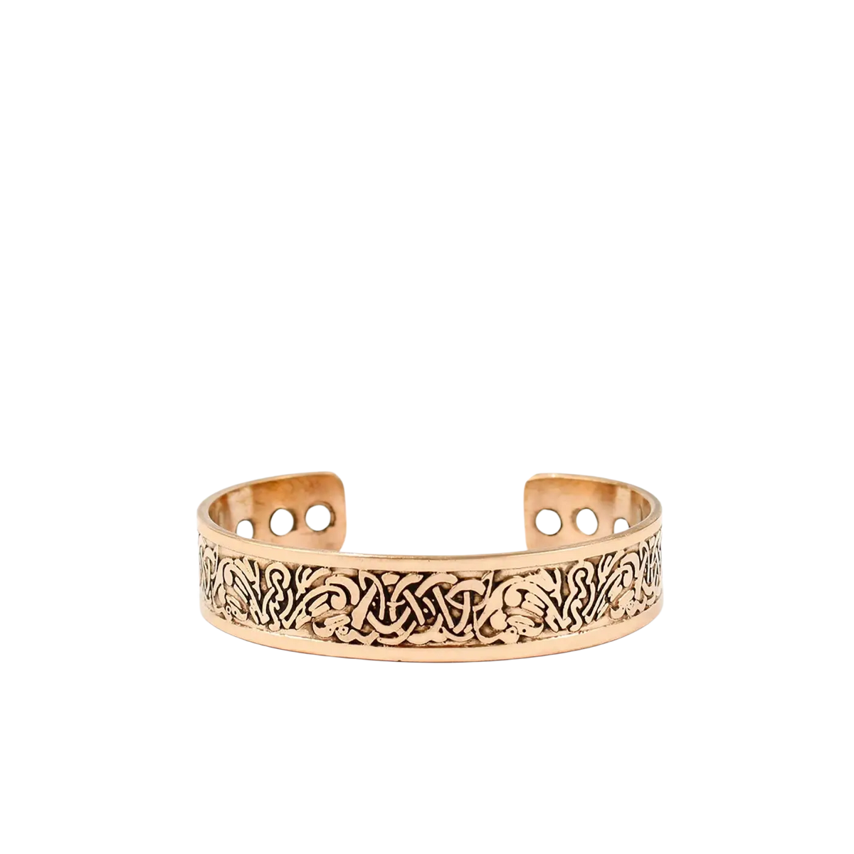 Kupfer-magnetarmband design 12 rosegoldfarbenes metallschmuck mit keltischen knotenmuster und drei magnetsteinen je seite