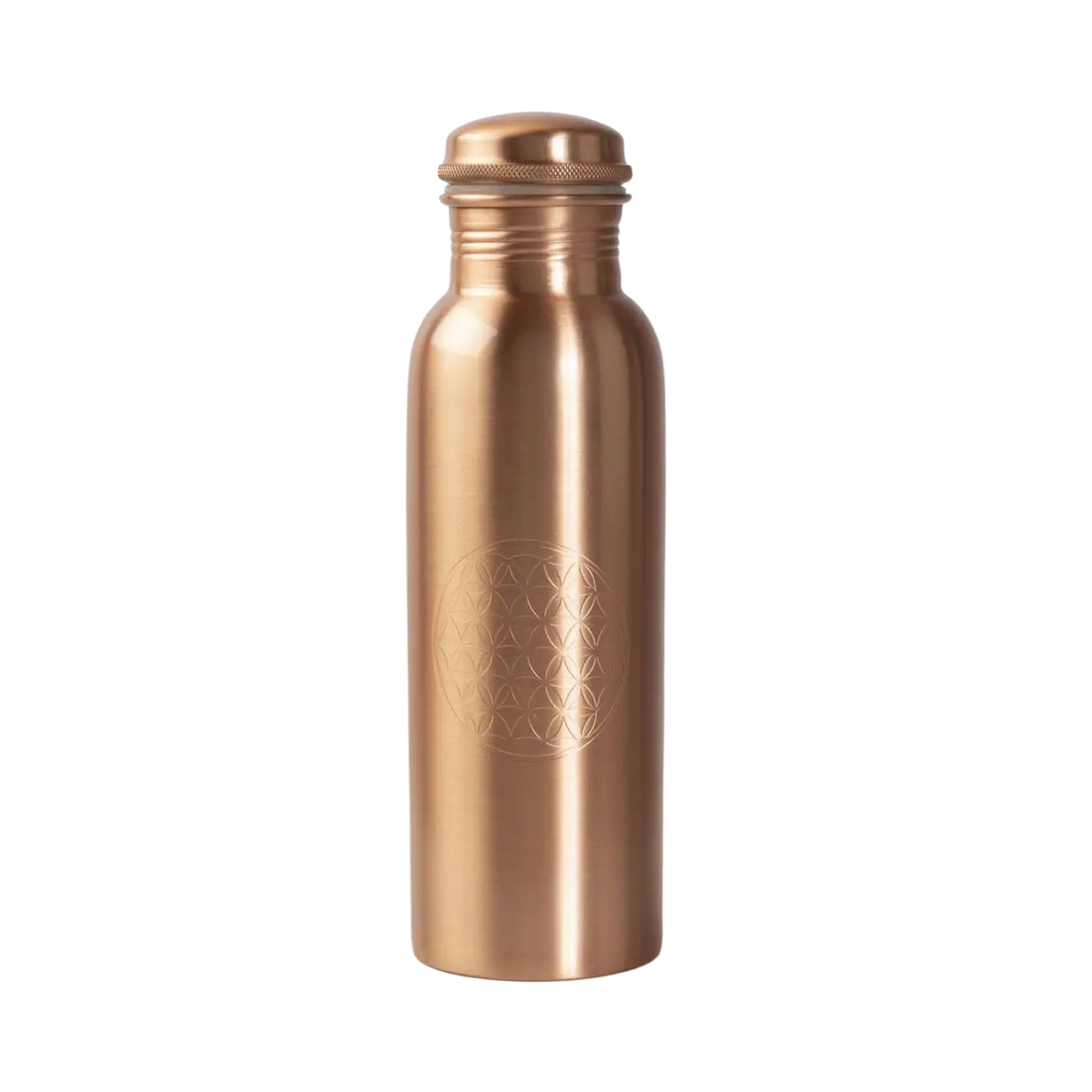 Kupferflasche 0,8l von Bodynova mit Schraubdeckel und Blume des Lebens, langlebige Trinkflasche aus Kupfer