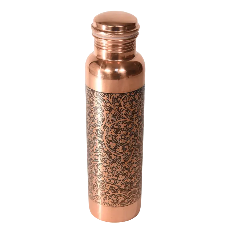 Kupferflasche 950 ml von Mana Shop, ayurvedische Trinkflasche Typ 2, aus glänzendem Kupfer, ideal für Wasser und Getränke.
