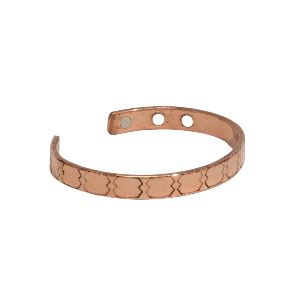Kupferfarbenes gesundheits-armband aus reinem kupfer mit 6 magneten und geometrischem muster bei mana shop