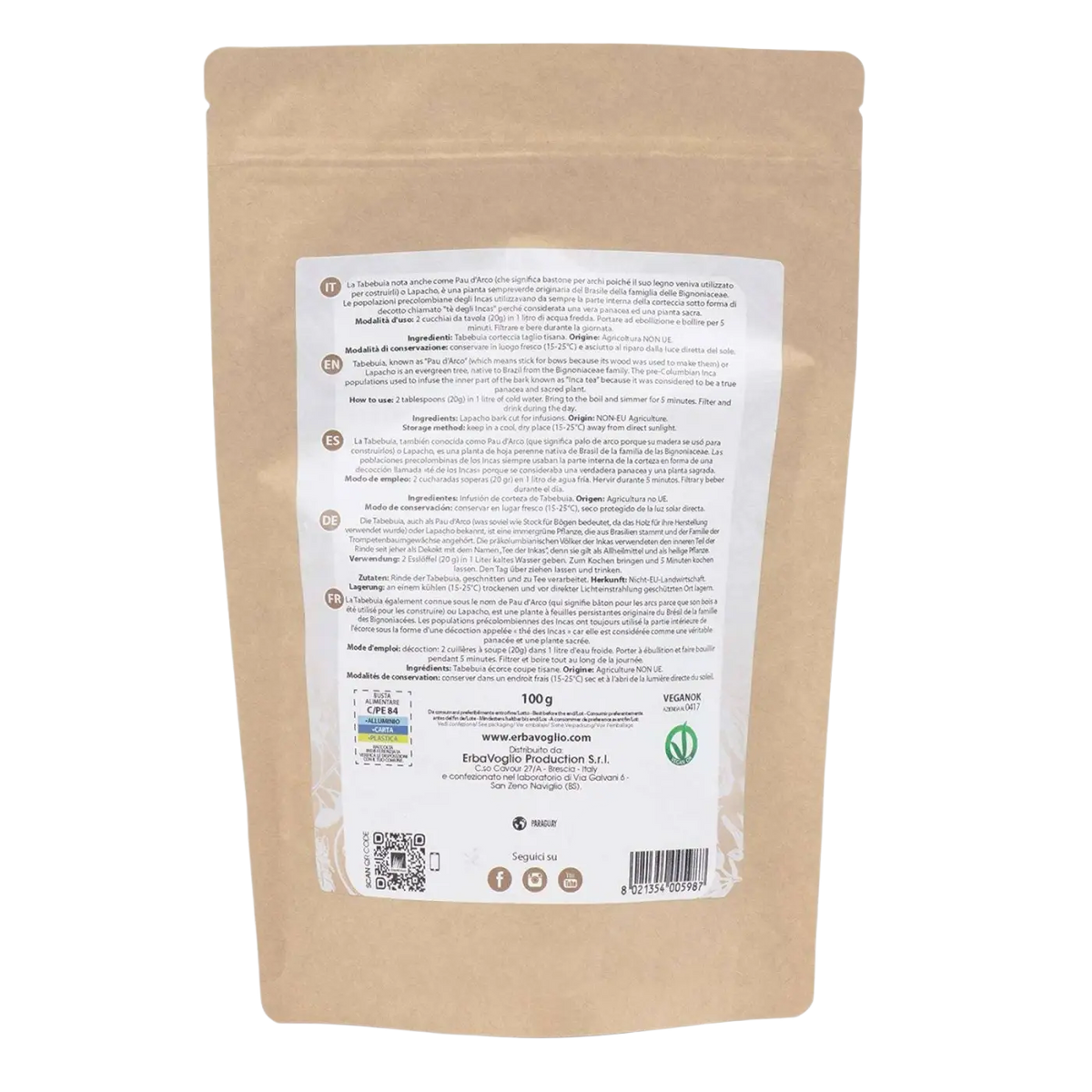 Lapacho-Tee "Tee der Inkas" von Erbavoglio, Tee zur Stärkung des Immunsystems und gegen Candida, Viren und Pilze.