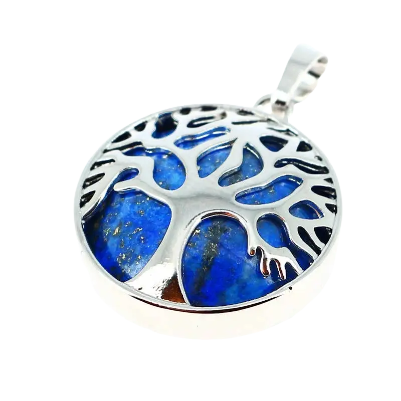 Lapislazuli Lebensbaum-Anhänger aus 2,5 cm mit silbernem Rahmen, Schmuckstück, detailreiche Gestaltung, von Artisans de Madagascar
