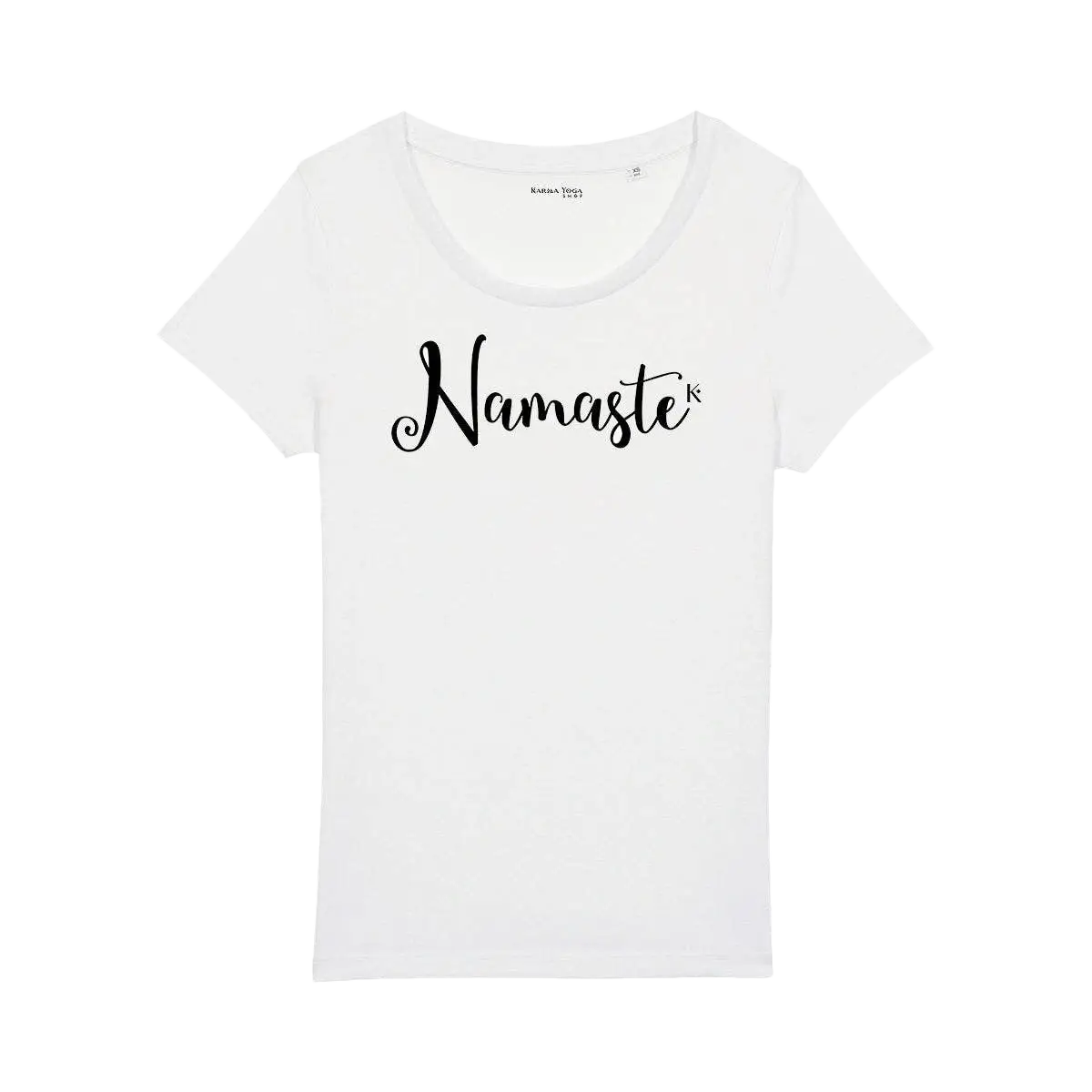Helles Yoga-Baum Print T-Shirt von KARMA YOGA SHOP, aus weißer Baumwolle, für Damen, mit lebhaftem Baum-Motiv auf der Vorderseite