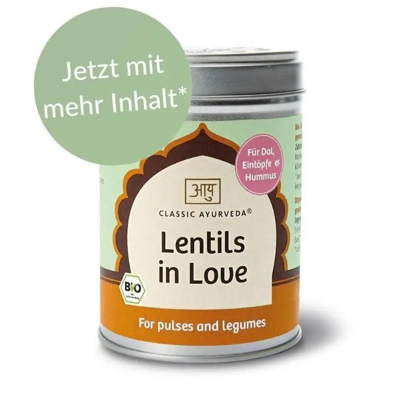 Bio Linsen Liebe von Classic Ayurveda, getrocknete Linsen in einer transparenten Schale, frisch und hochwertig.