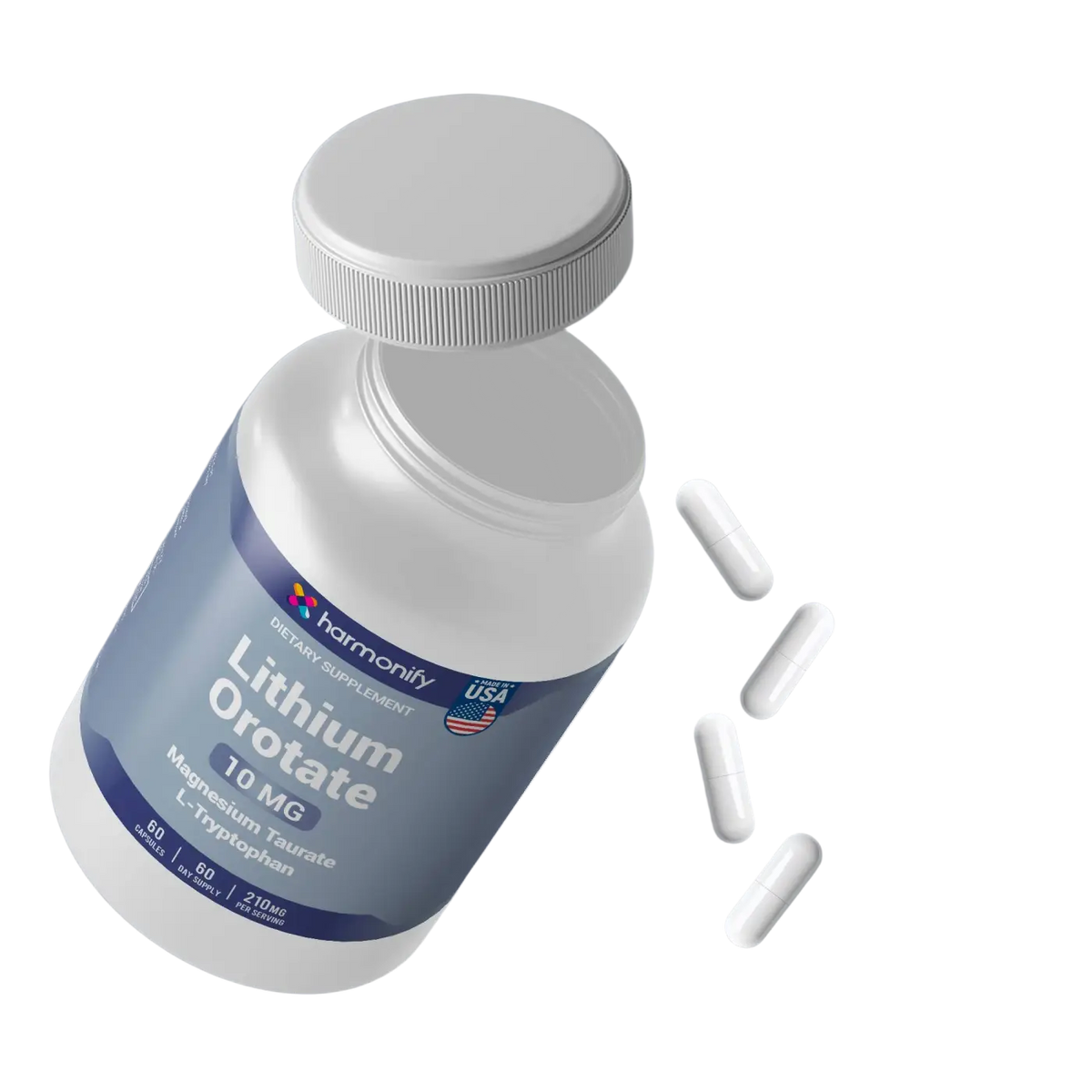 Lithiumorotat 10 mg mit Magnesiumtaurat und L-Tryptophan als Nahrungsergänzungsmittel von HARMONIFY, Tablette im Blister