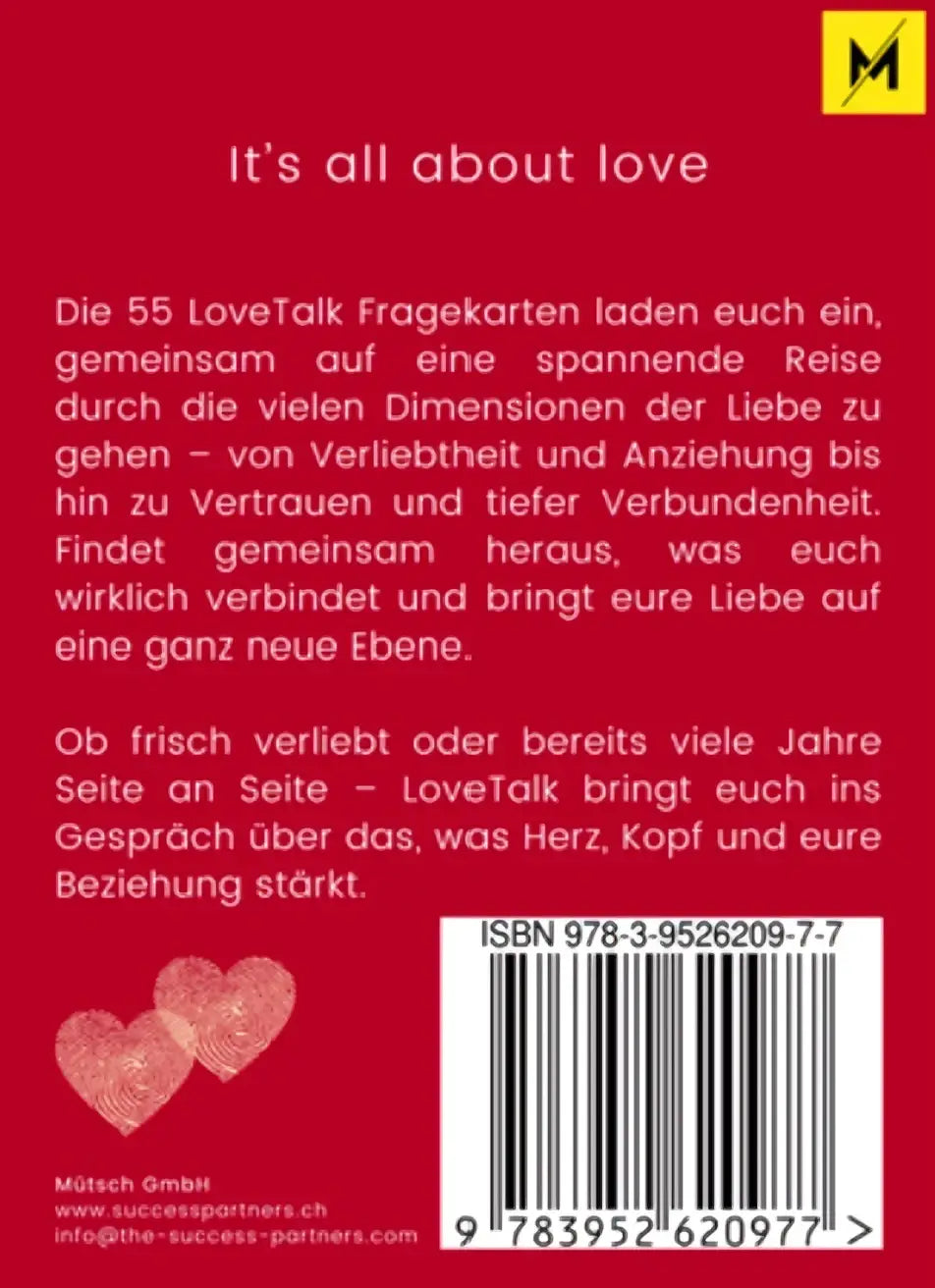 LiebeTalk Karten-Spiel mit 55 Fragen für Paare, fördert verbindende Gespräche, von Müntsch GmbH.