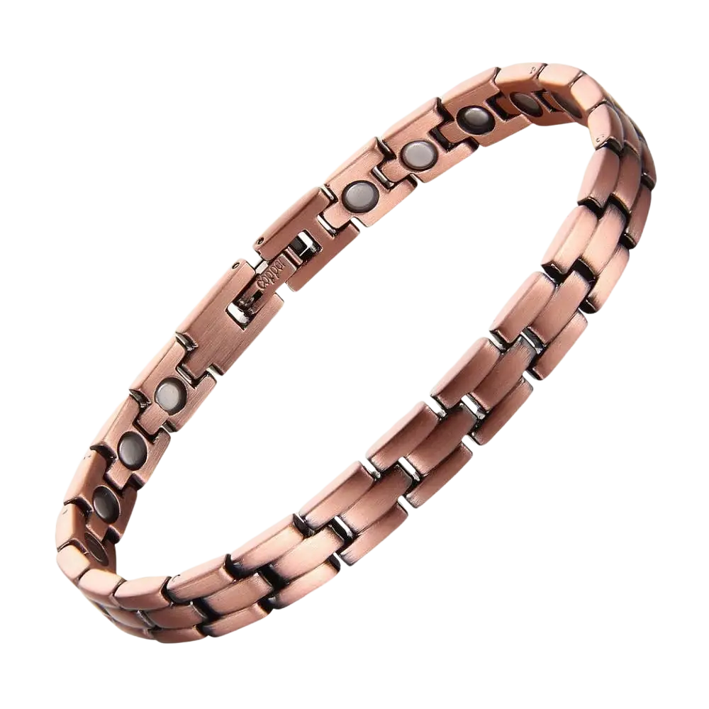 Rose gold-tones magnetisches kupferarmband mit interlocking links und schwarzen magneten aus reinem kupfer