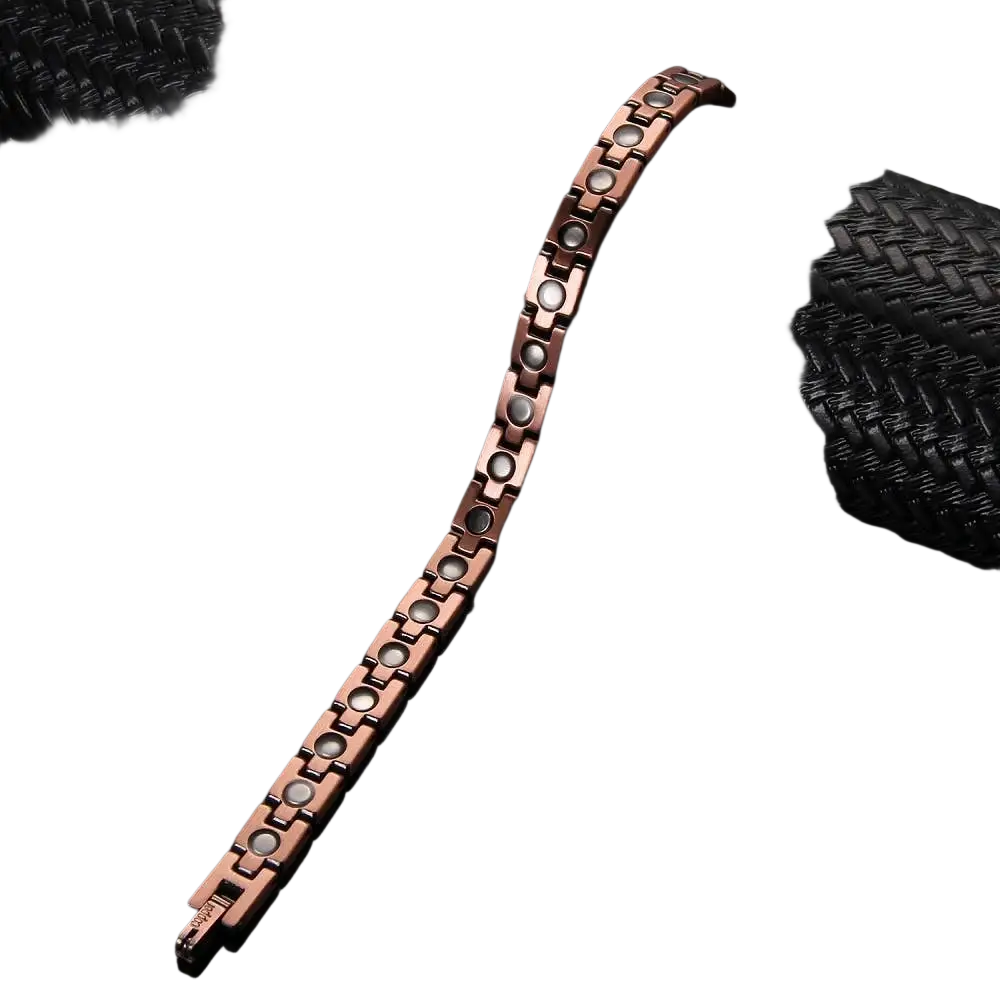 Luxus-gesundheitsarmband magnetisches kupfer in rosegold mit ineinandergreifenden gliedern und silberfarbenen steinen