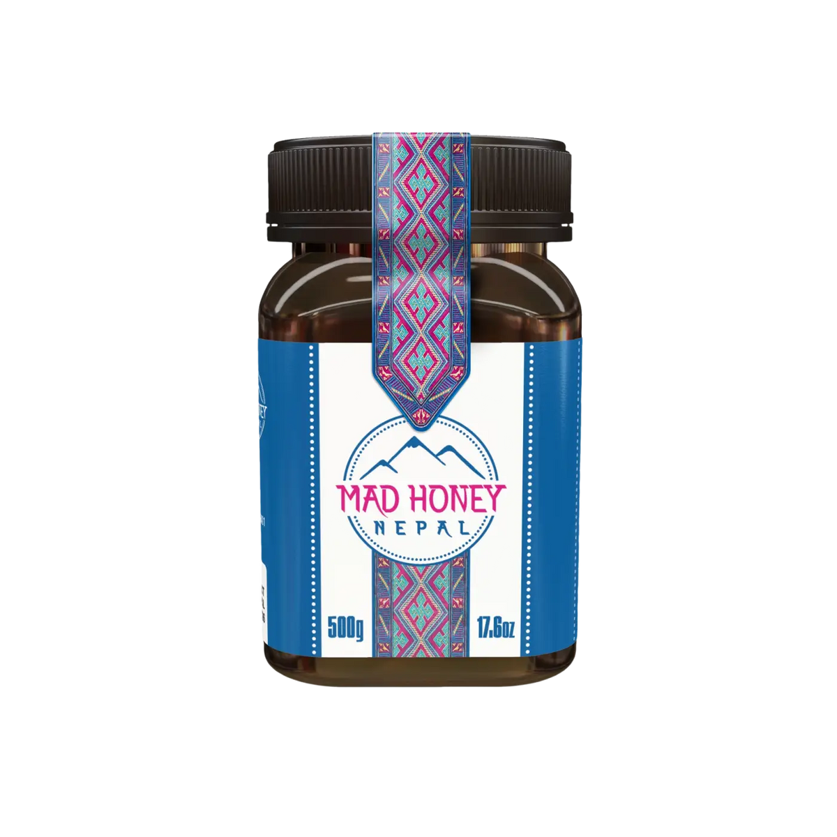 Mad Honey Nepal Nahrungsergänzungsmittel in braunem Glasgefäß, 500 g, mit Honig aus Nepal
