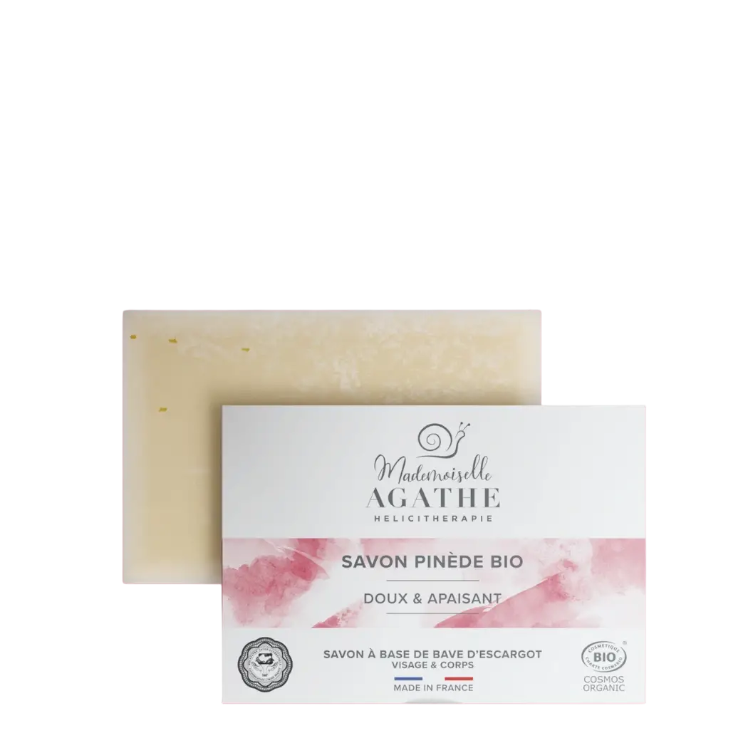 Mademoiselle Agathe Bio-Seife Waldfichte, sanft und beruhigend, zeigt die natürliche Seife in stilvoller Verpackung.