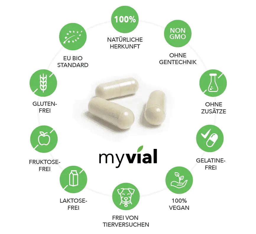 Hochdosierte vegane Magnesium-Komplex-Kapseln von myvial, 180 Stück, Nahrungsergänzung, schlanke Kapseln in einer Blisterpackung