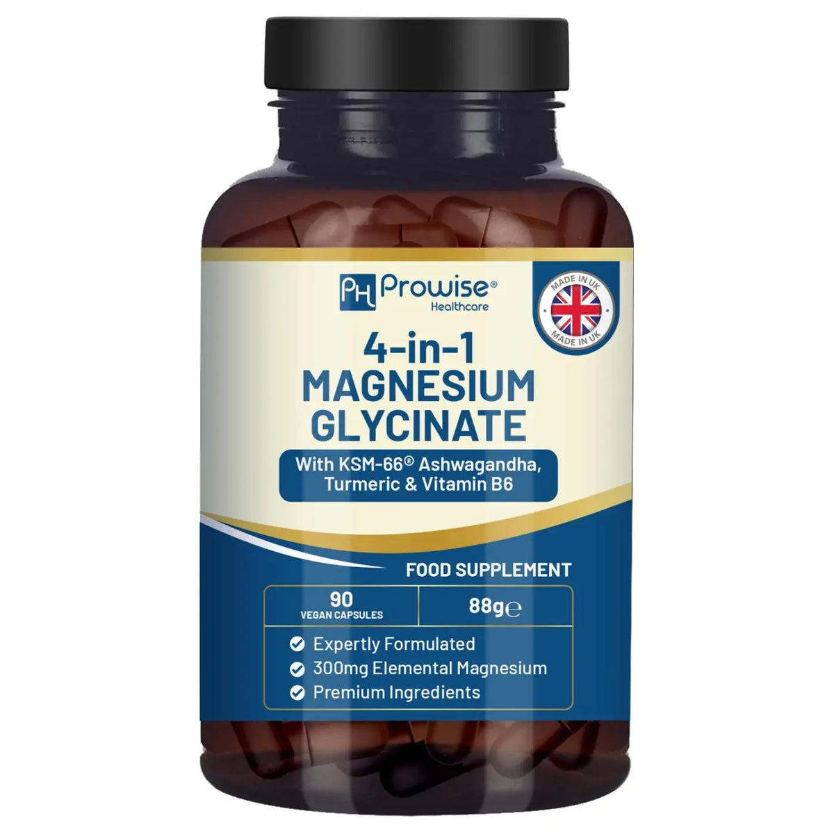 Nahrungsergänzung Magnesiumglycinat mit Ashwagandha, Kurkuma und Vitamin B6 in Pulverform von Prowise Healthcare