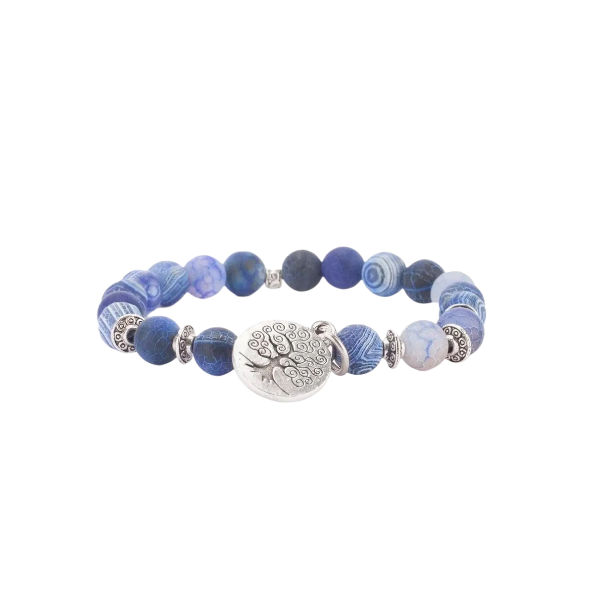 Blaue Achat Mala-Armband mit Baum des Lebens Design aus Schmuck von Bodynova, handgefertigt und stilvoll.
