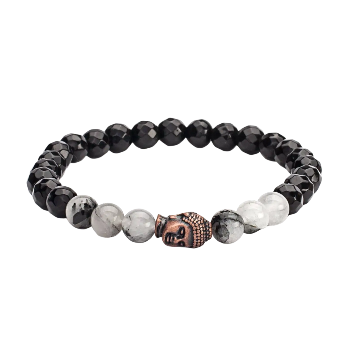 Schwarzes Mala-Armband von Bodynova aus Quarz und schwarzem Achat, elegantes Schmuckstück mit natürlichen Steinen.