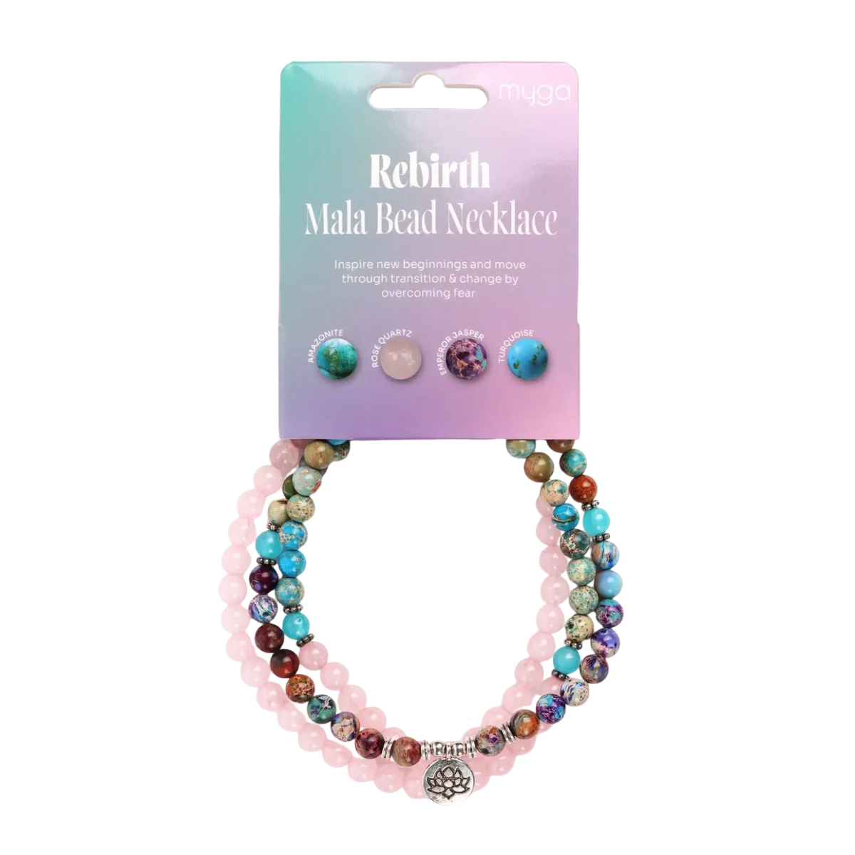 Rebirth Mala Gebetskette aus Perlen, hand- und halsgetragen, von Myga Eco, eleganter Schmuck für Meditation und spirituelle Praxis