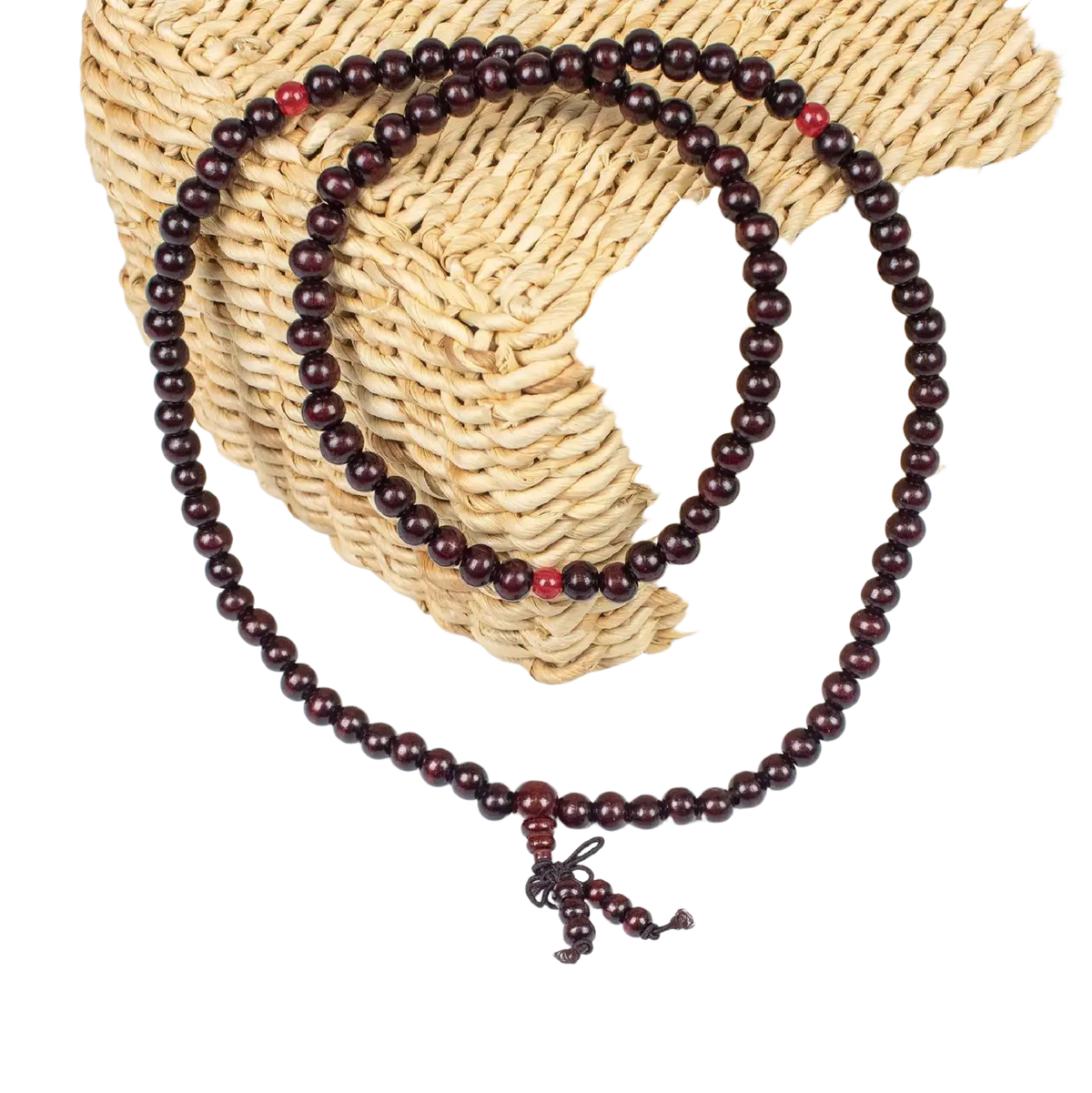 Dunkelbraune Mallah Meditations-Perle Mala Gebetskette aus Schmuck mit natürlichen Perlen und Eco-Branding von Myga Eco.