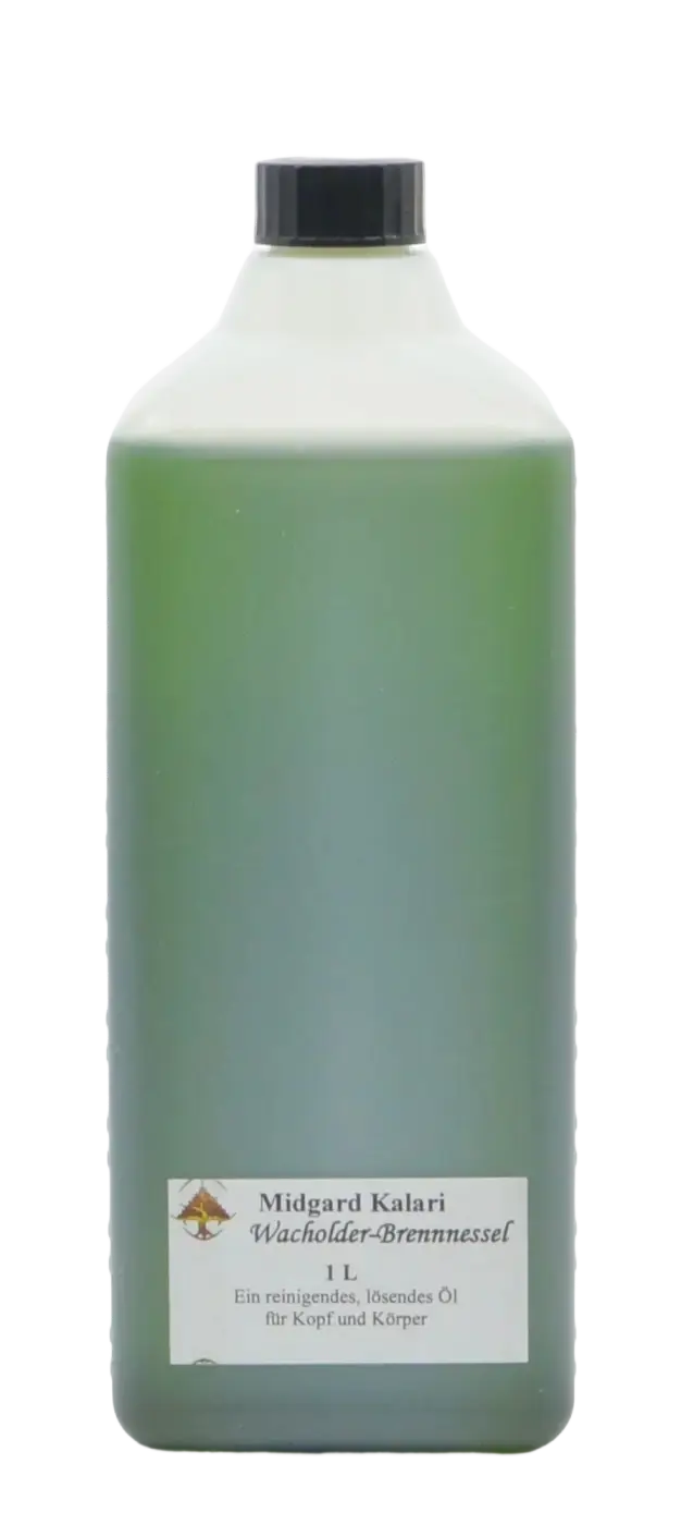 Midgard Kalari Ayurveda Massageöl mit Wacholder und Brennnessel, 1 Liter, natürliches Massageöl für Wohlbefinden