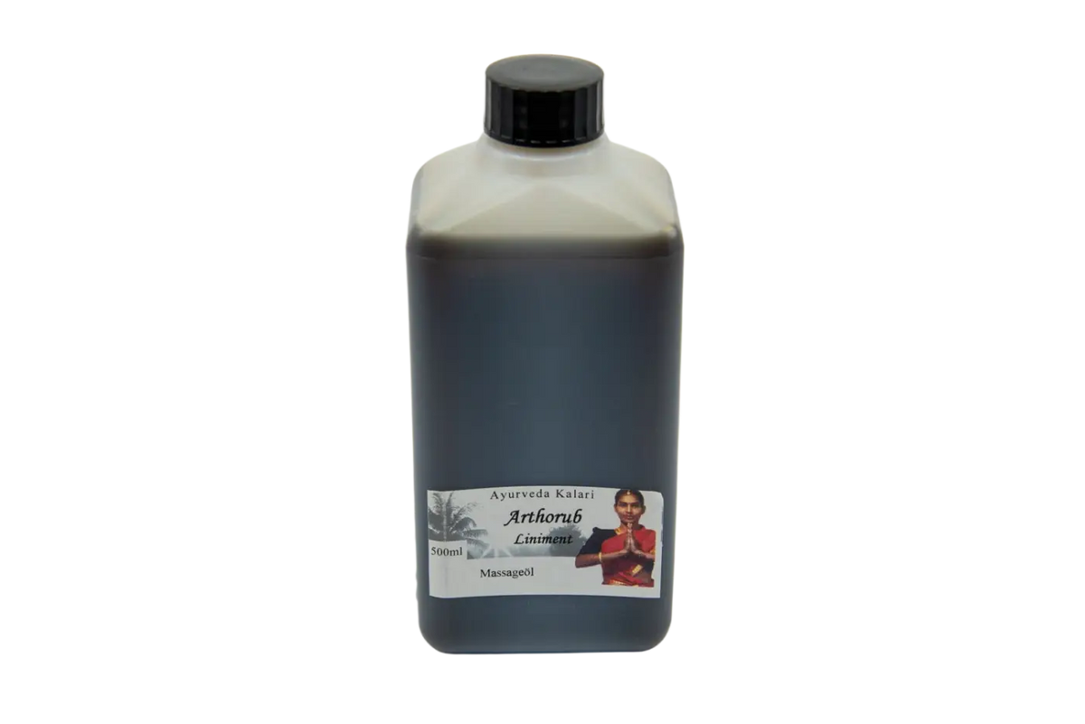Midgard Kalari Arthorub Liniment in 500ml Flasche, Ayurveda Spezialöl gegen Gelenk- und Muskelbeschwerden, naturbelassen