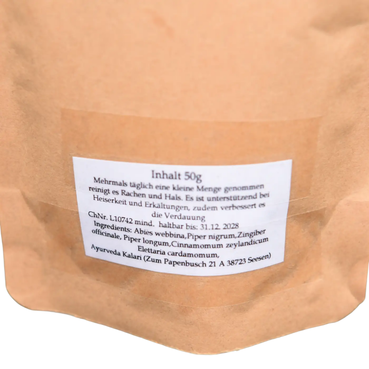 Midgard Kalari Talisapatradi Churnam 50g, braunes Pulver in Verpackung, Spezialöl und Pulver für traditionelle Anwendungen