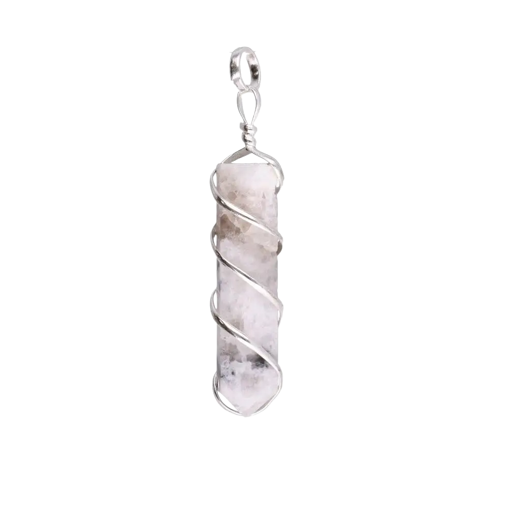 Zierlicher Silberner Mondstein-Schmuck mit spiralförmigem Anhänger, elegantes Design, handgefertigt von Vives de la Cortada S.L