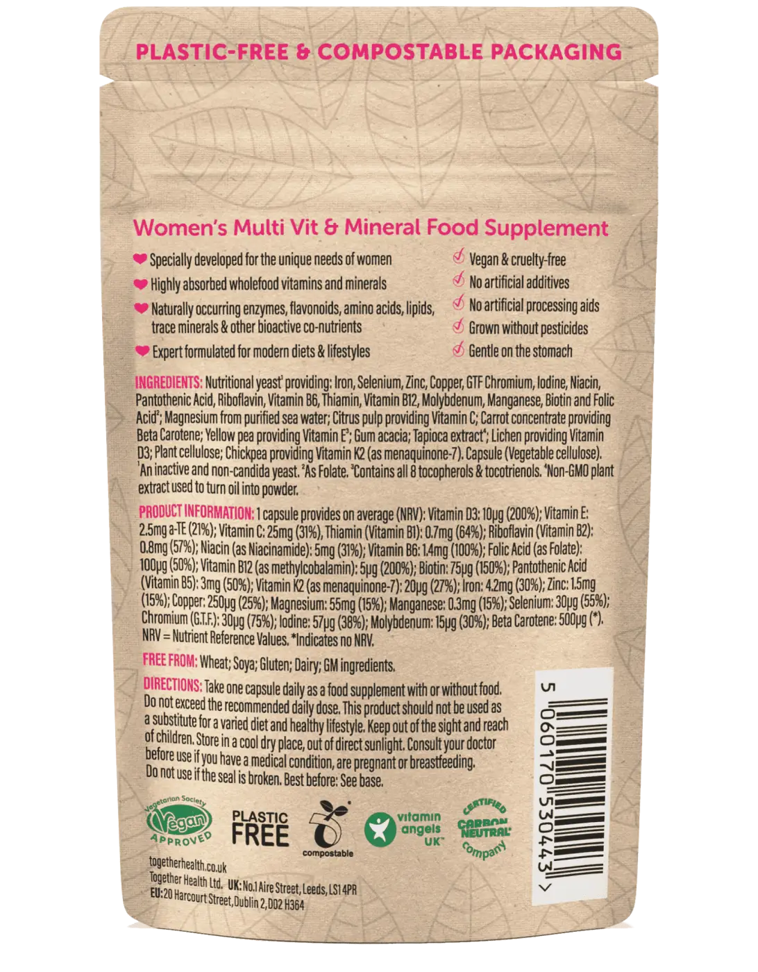 Veganer Multivitamin für Frauen in brauner Verpackung, 30 Kapseln, Nahrungsergänzung von Together Health