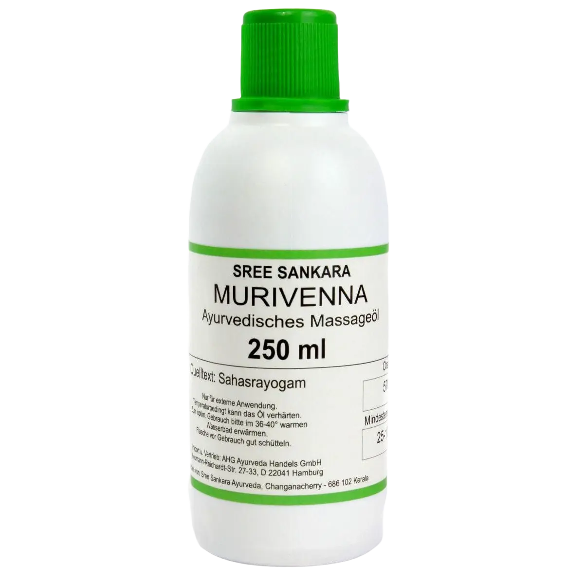 Ayurvedisches AHG Murivenna Massageöl in 250 ml Flasche, für Muskelmassage und Heilung, naturbelassenes Massageöl