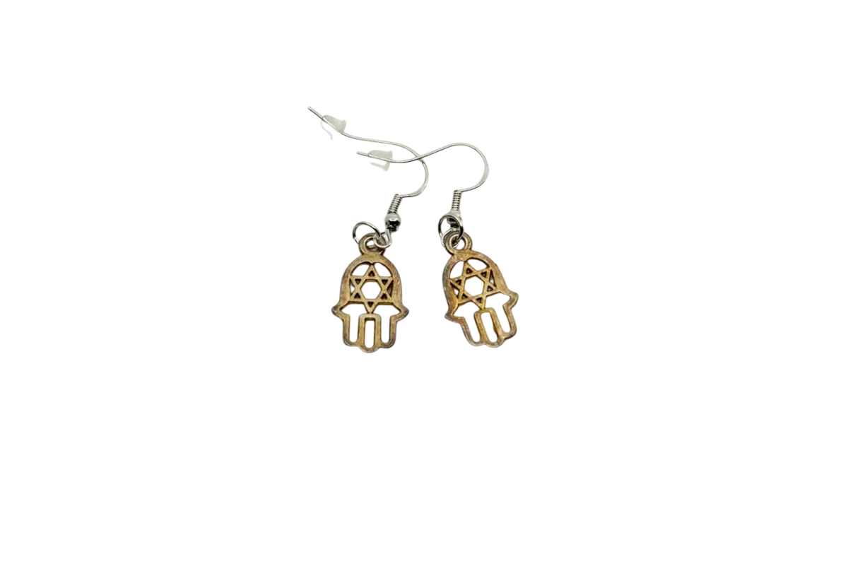 Goldene Myga Ohrringe Hamsa aus Schmuck mit spirituellem Hamsa-Symbol, handgeformt und elegant gestaltet.