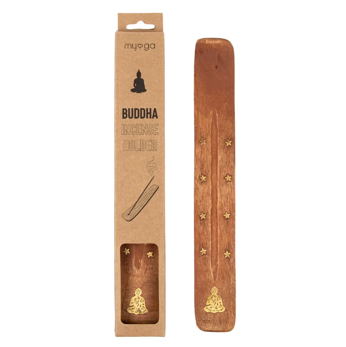 Myga Räucherstäbchenhalter aus natürlichem Ulmenholz mit Buddha-Design, dekorative Räucherstäbchenhalter für Entspannung und Ambiente