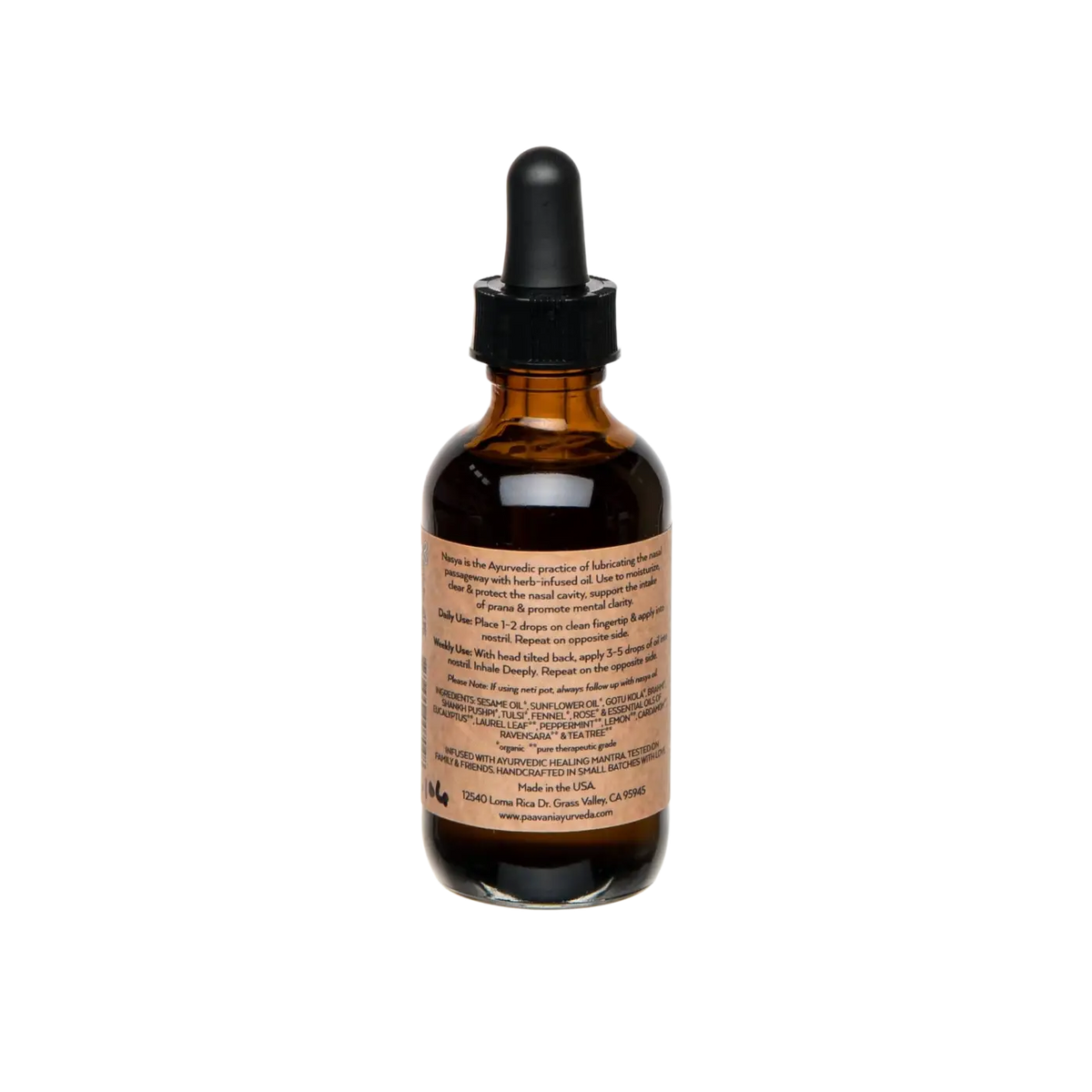 Ayurvedisches Nasenöl von PAAVANI für tiefes Atmen, braune Flasche mit Tropfer, natürliche Inhaltsstoffe, Nasenöl für Wohlbefinden