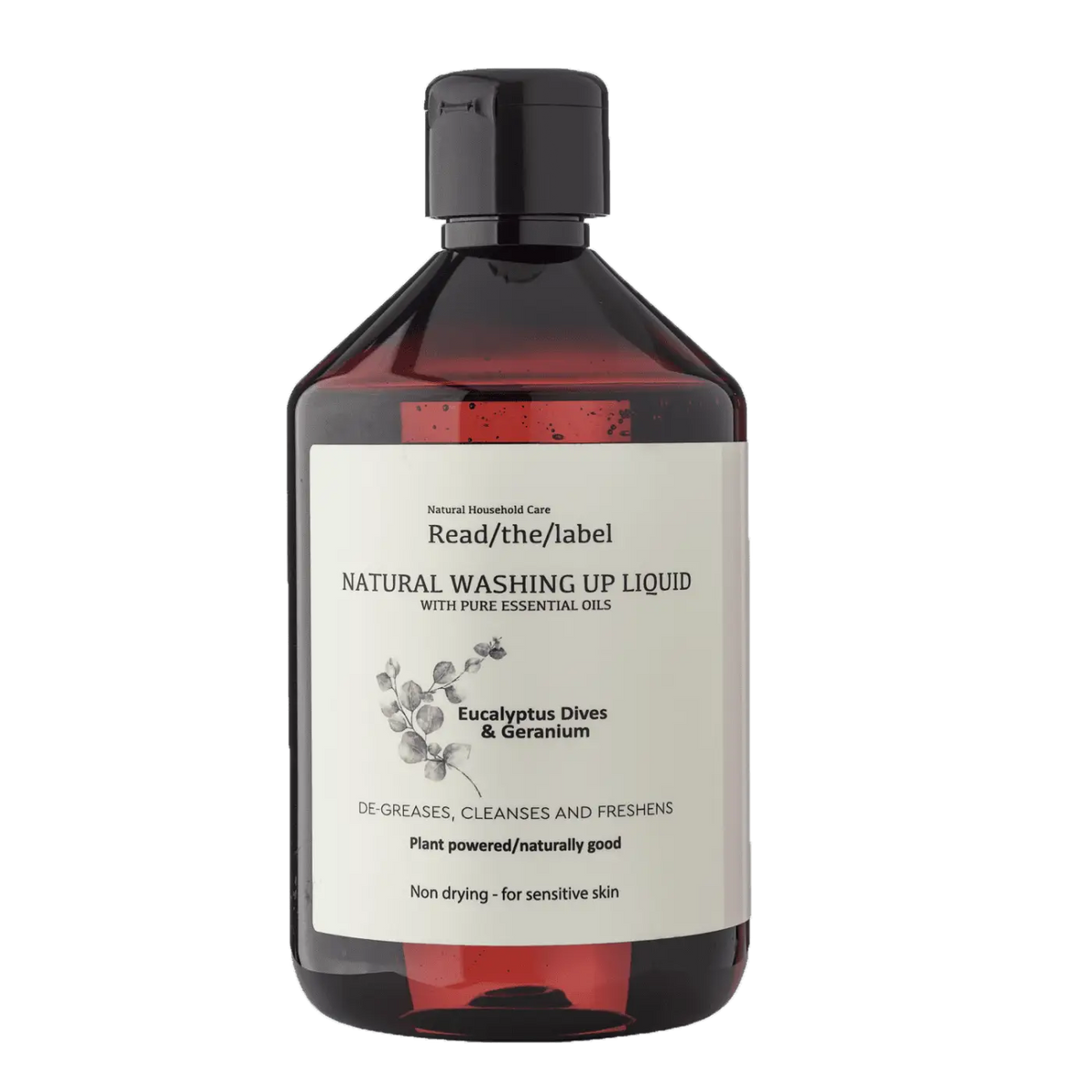 Natürliches Geschirrspülmittel mit Eukalyptus und Geranium, 500 ml, handspülfreundliches Reinigungsmittel von readthelabellondon