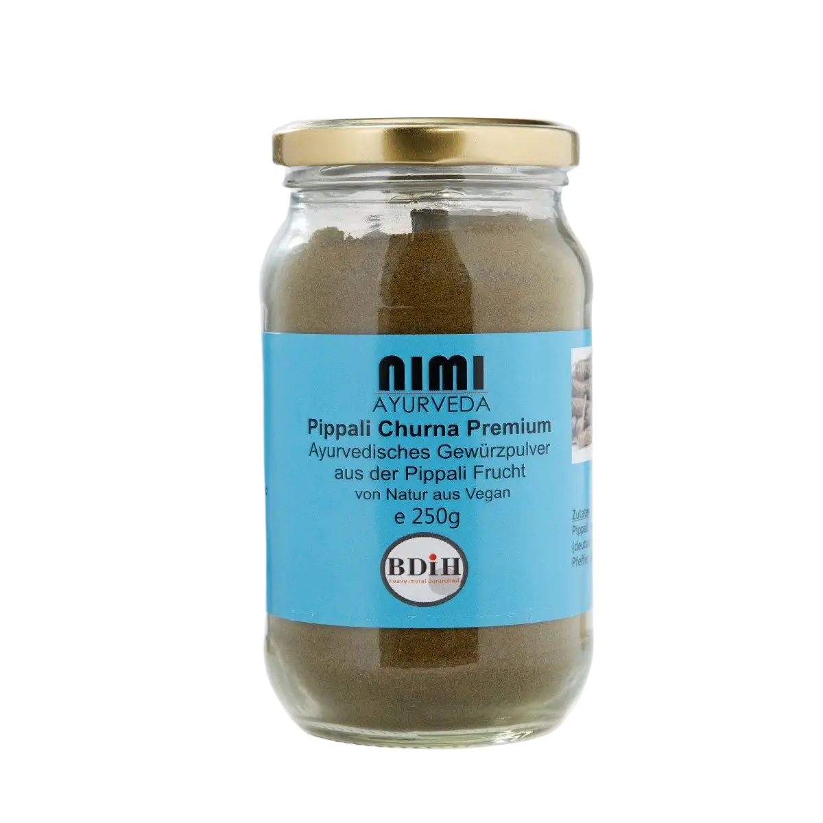 Nimi Pippali Churna, ayurvedische Premium-Gewürzmischung in Pulverform, von AHG, für gesunde Ernährung und Gewürzanwendungen