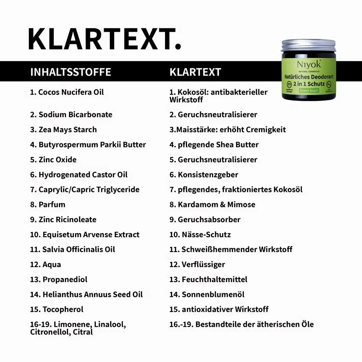 Niyok 2 in 1 Deodorant Green Touch für den Körper, 40ml, grün etikettiert, frischer Duft und langanhaltende Wirkung